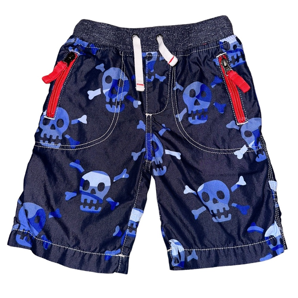 Mini Boden Navy Skull Techno Shorts Elastic Waist 4